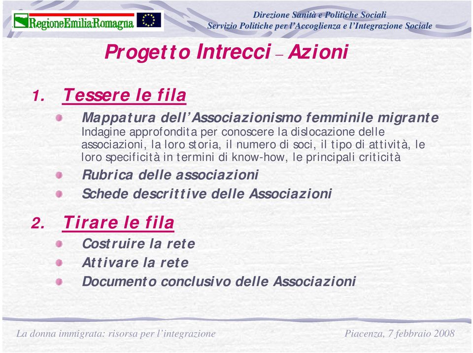 dislocazione delle associazioni, la loro storia, il numero di soci, il tipo di attività, le loro specificità in