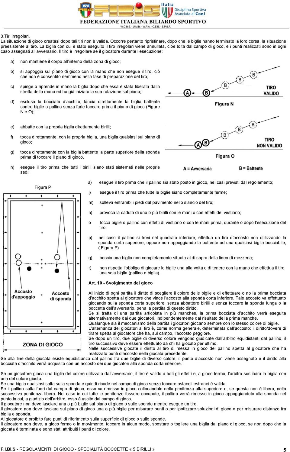 Il tiro è irregolare se il giocatore durante l esecuzione: a) non mantiene il corpo all interno della zona di gioco; b) si appoggia sul piano di gioco con la mano che non esegue il tiro, ciò che non