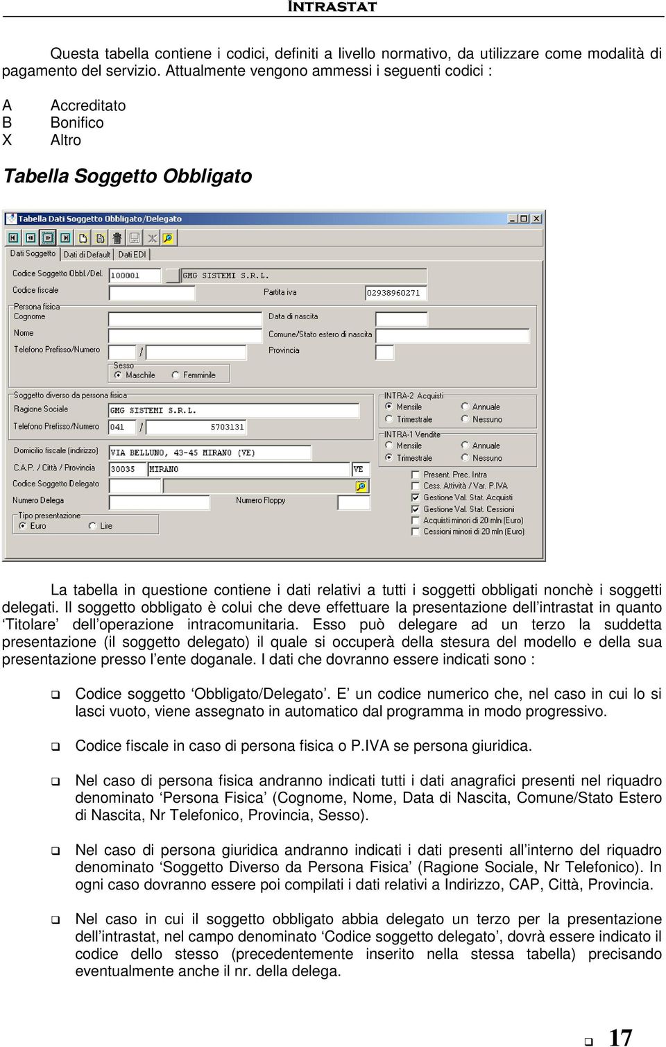 soggetti delegati. Il soggetto obbligato è colui che deve effettuare la presentazione dell intrastat in quanto Titolare dell operazione intracomunitaria.