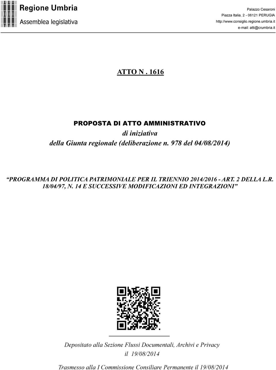 PLTCA PATRMALE PER L TRE 2014/2016 - ART 2 DELLA LR 18/04/97 14 E SUCCESSVE MDFCA ED TEGRA Depstat