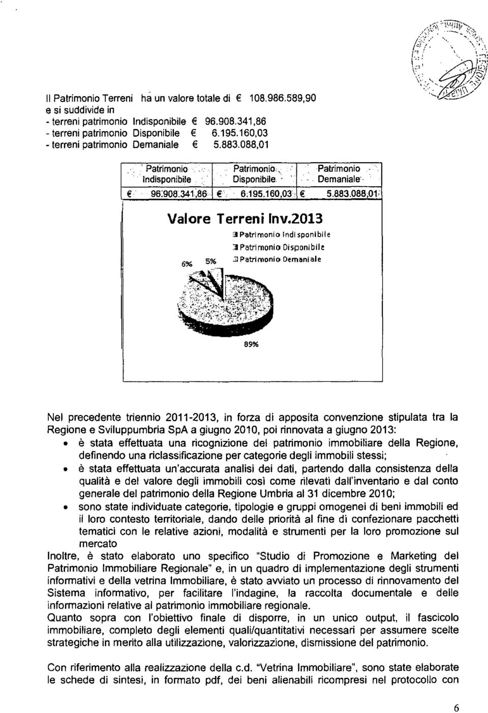 stplata tra la Regne e Svlppmbra SpA a ggn 2010 p rnnvata a ggn 2013: è stata effettata na rgnne del patrmn mmblare della Regne defnend na rlassfane per ategre degl mmbl stess; è stata effettata