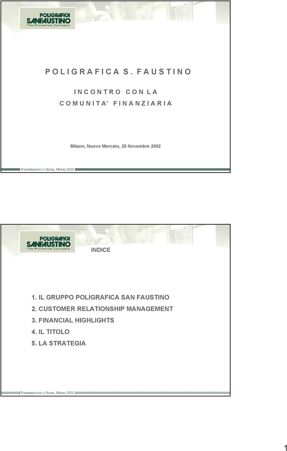 I A R I A Milano, Nuovo Mercato, 20 Novembre 2002 INDICE 1.