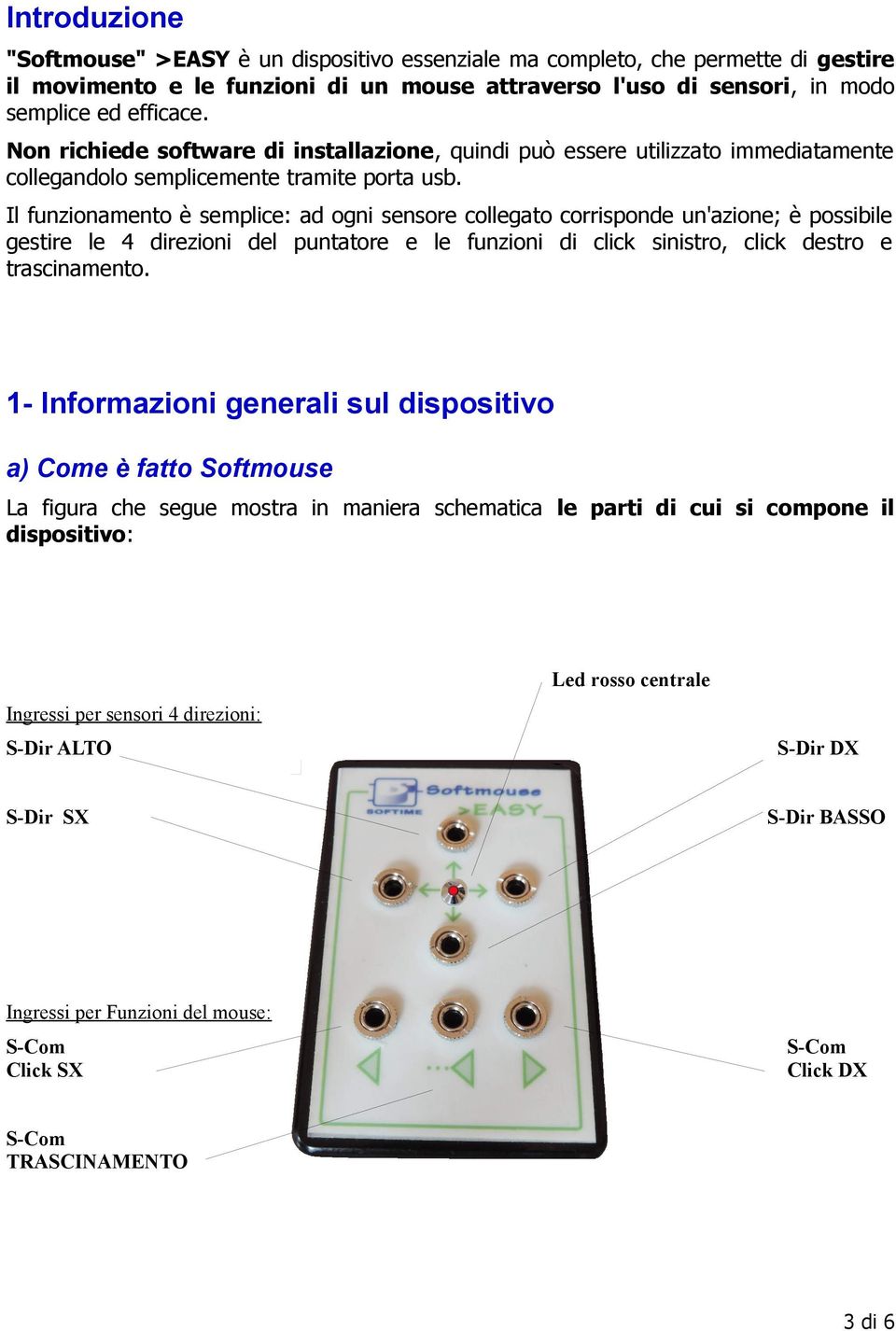 Il funzionamento è semplice: ad ogni sensore collegato corrisponde un'azione; è possibile gestire le 4 direzioni del puntatore e le funzioni di click sinistro, click destro e trascinamento.