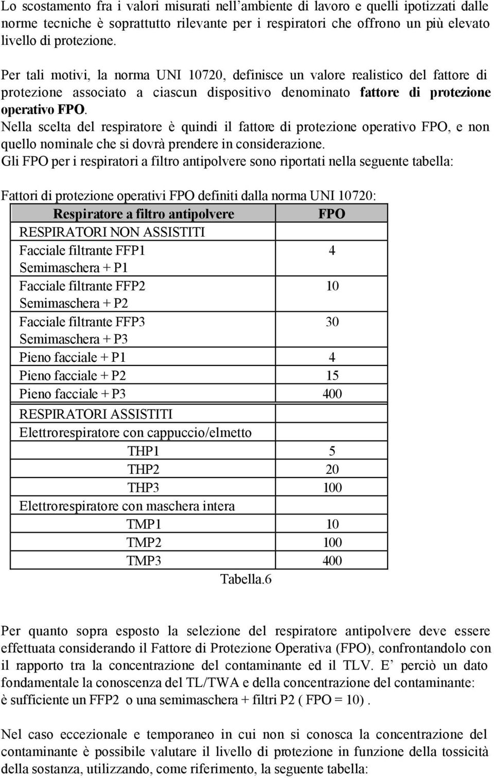 Nella scelta del respiratore è quindi il fattore di protezione operativo FPO, e non quello nominale che si dovrà prendere in considerazione.