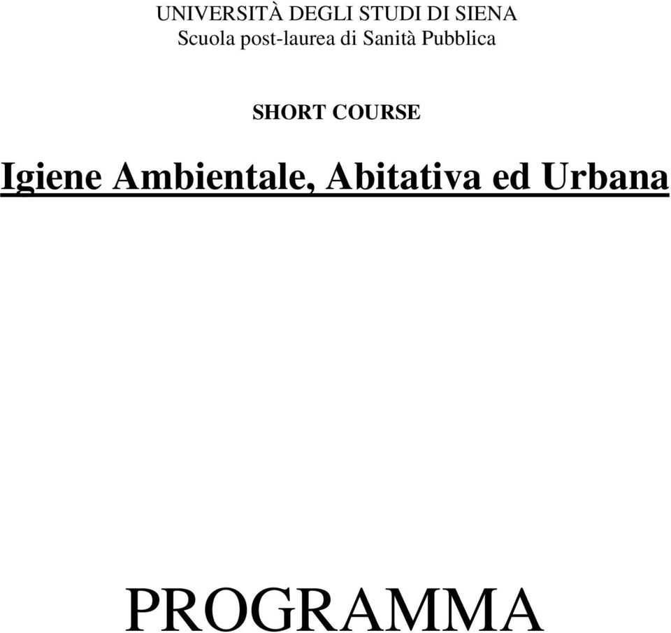 Pubblica SHORT COURSE Igiene