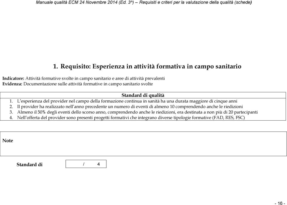 in campo sanitario svolte 1. L esperienza del provider nel campo della formazione continua in sanità ha una durata maggiore di cinque anni 2.