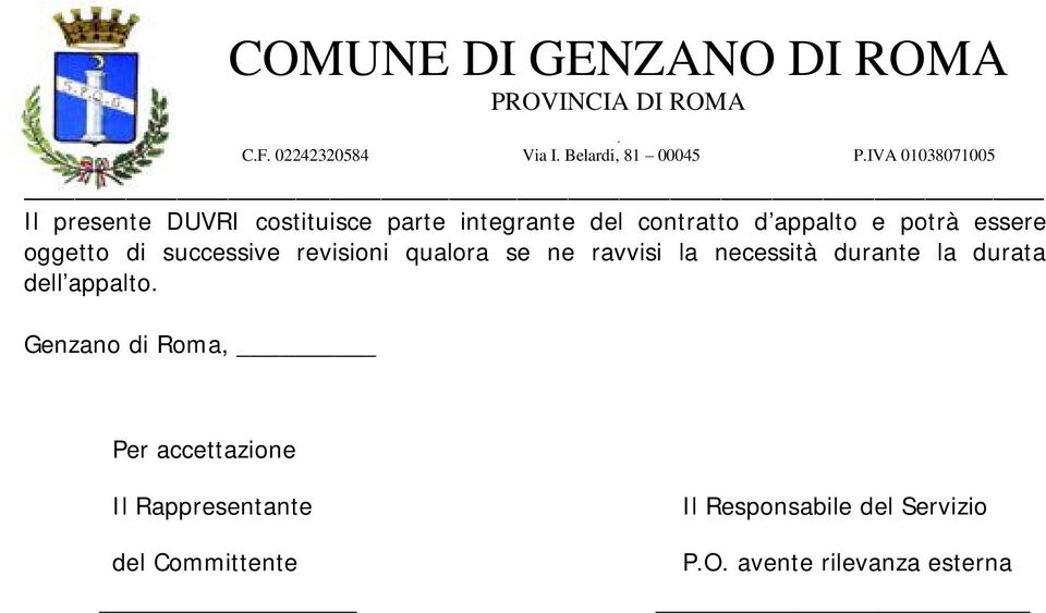 necessità durante la durata dell appalto Genzano di Roma, Per accettazione