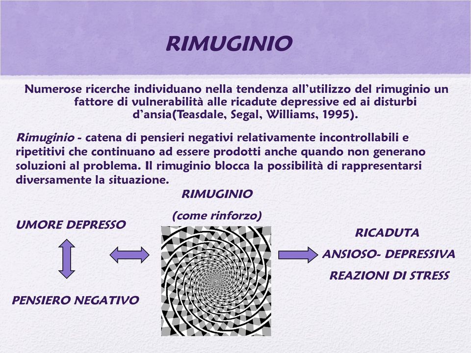 Rimuginio - catena di pensieri negativi relativamente incontrollabili e ripetitivi che continuano ad essere prodotti anche quando non