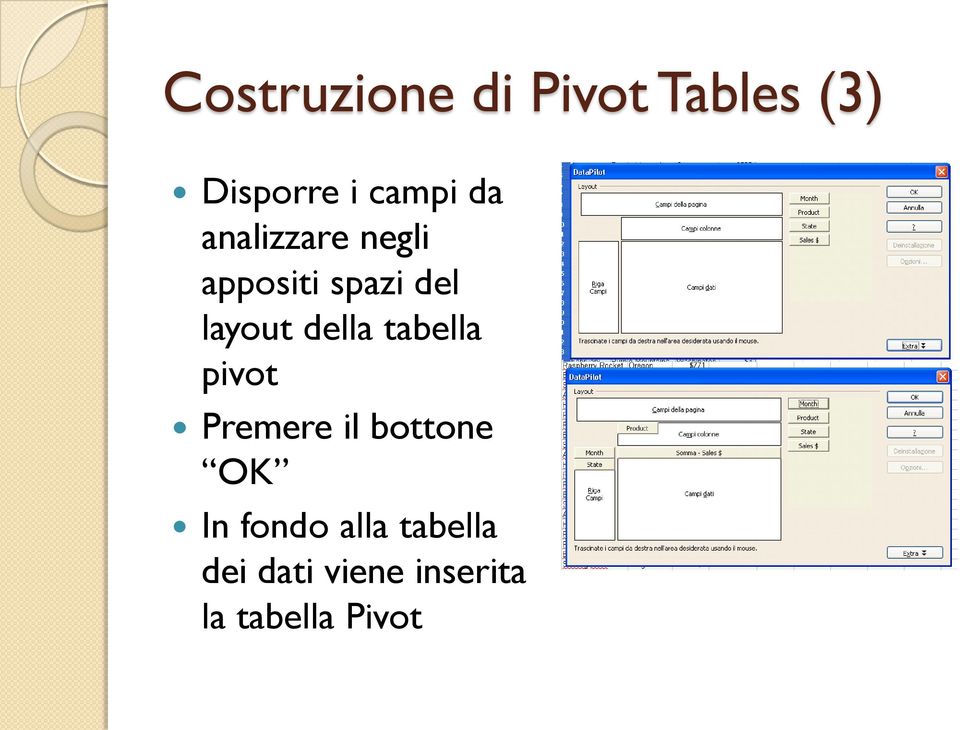 della tabella pivot Premere il bottone OK In