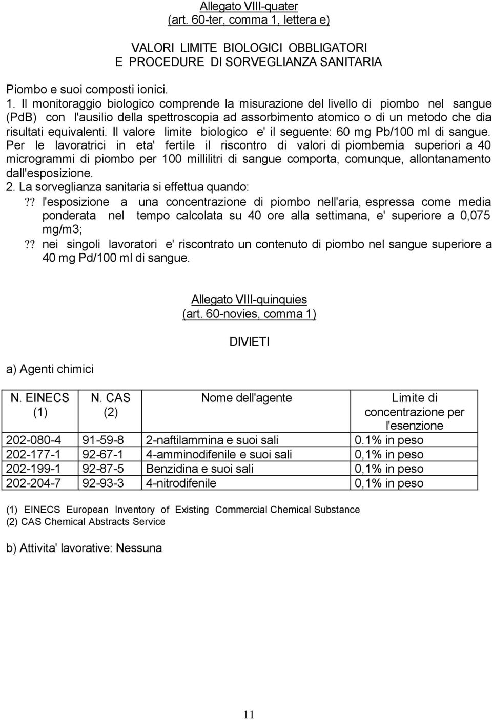 Il monitoraggio biologico comprende la misurazione del livello di piombo nel sangue (PdB) con l'ausilio della spettroscopia ad assorbimento atomico o di un metodo che dia risultati equivalenti.