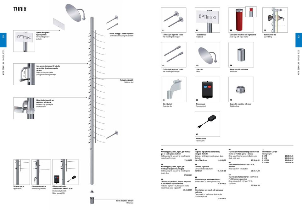 chiusura HX più alto per occhiali da sole con nasello più alto Higher locking bars HX for (sun) glasses with high bridges Kit fissaggio a parete, il paio Wall mounting kit, one pair 05 Specchio