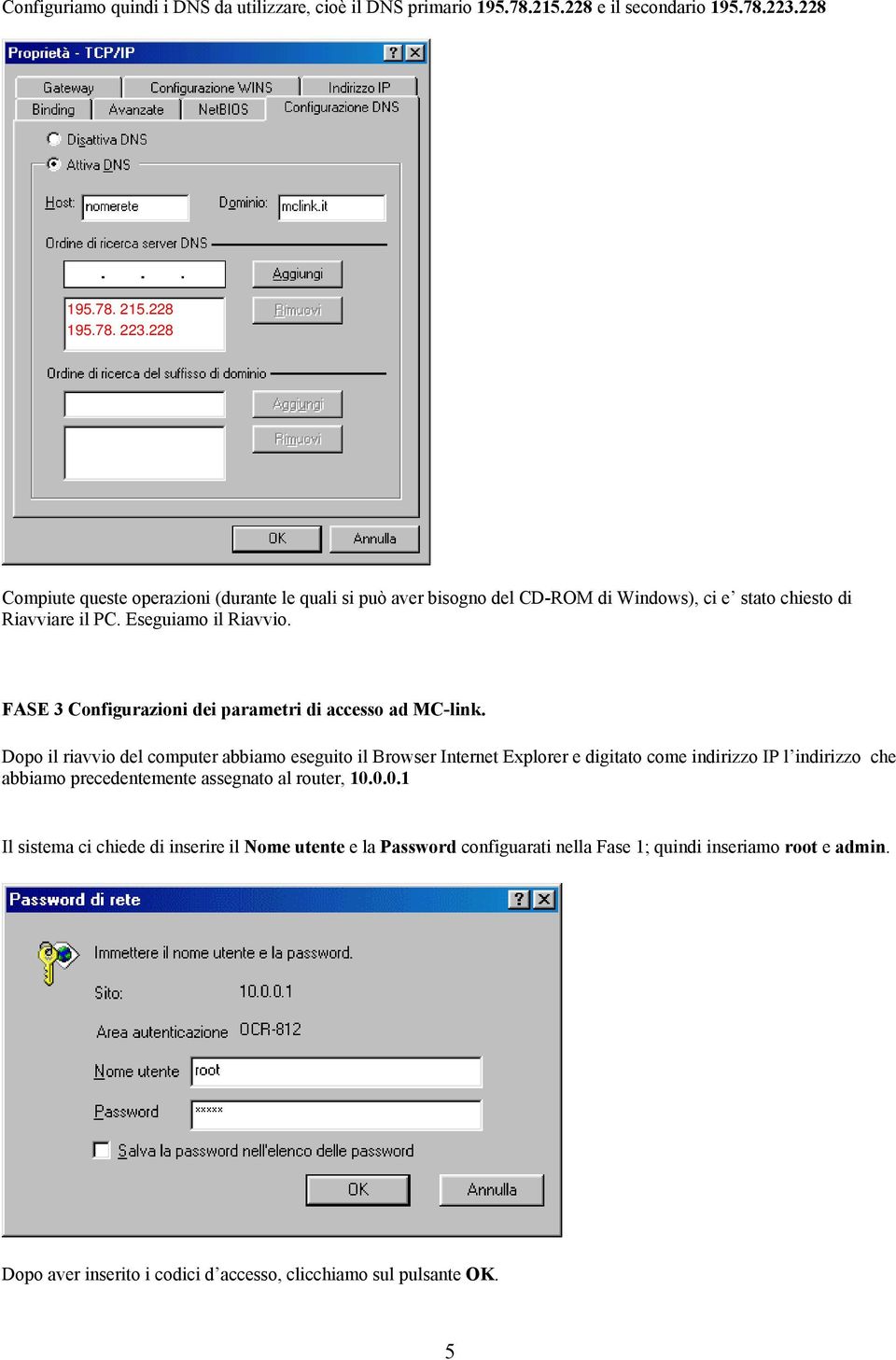 FASE 3 Configurazioni dei parametri di accesso ad MC-link.