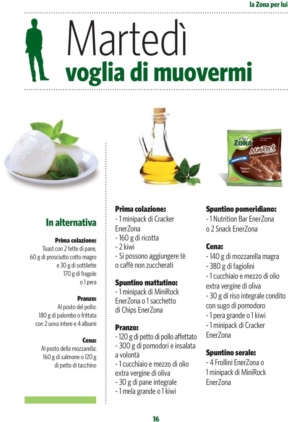 non zuccherati Spuntino mattutino: - 1 minipack di MiniRock o 1 sacchetto di Chips - 120 g di petto di pollo affettato - 300 g di pomodori e insalata a volontà - 1 cucchiaio e mezzo di olio extra