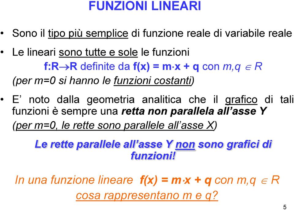 grafico di tali funzioni è sempre una retta non parallela all asse Y (per m=0, le rette sono parallele all asse X) Le