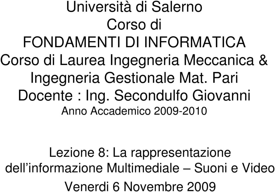 Pari Docente : Ing.