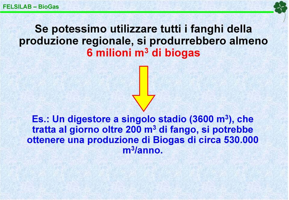 : Un digestore a singolo stadio (3600 m 3 ), che tratta al giorno