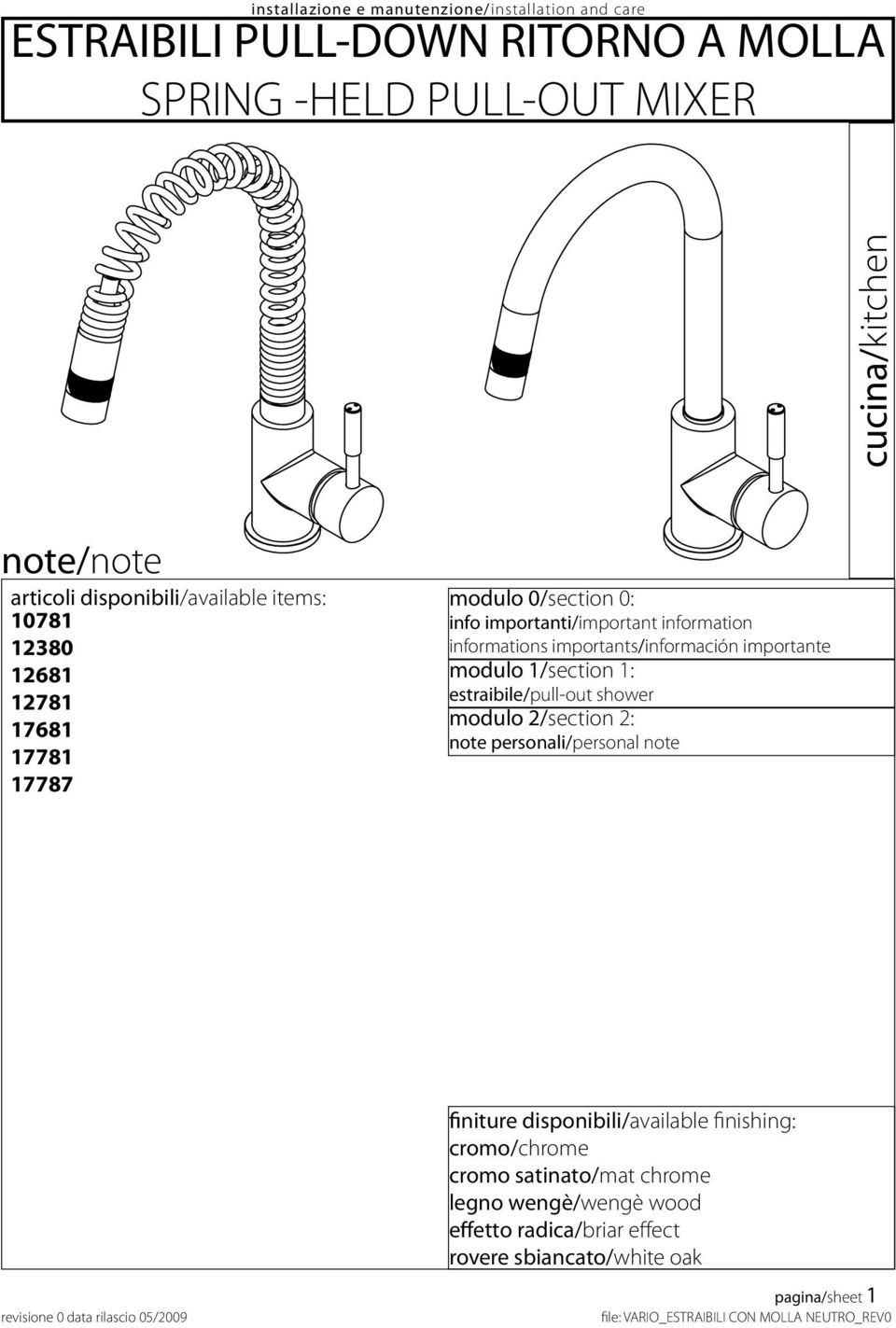 informations importants/información importante modulo 1/section 1: estraibile/pull-out shower modulo 2/section 2: note personali/personal note