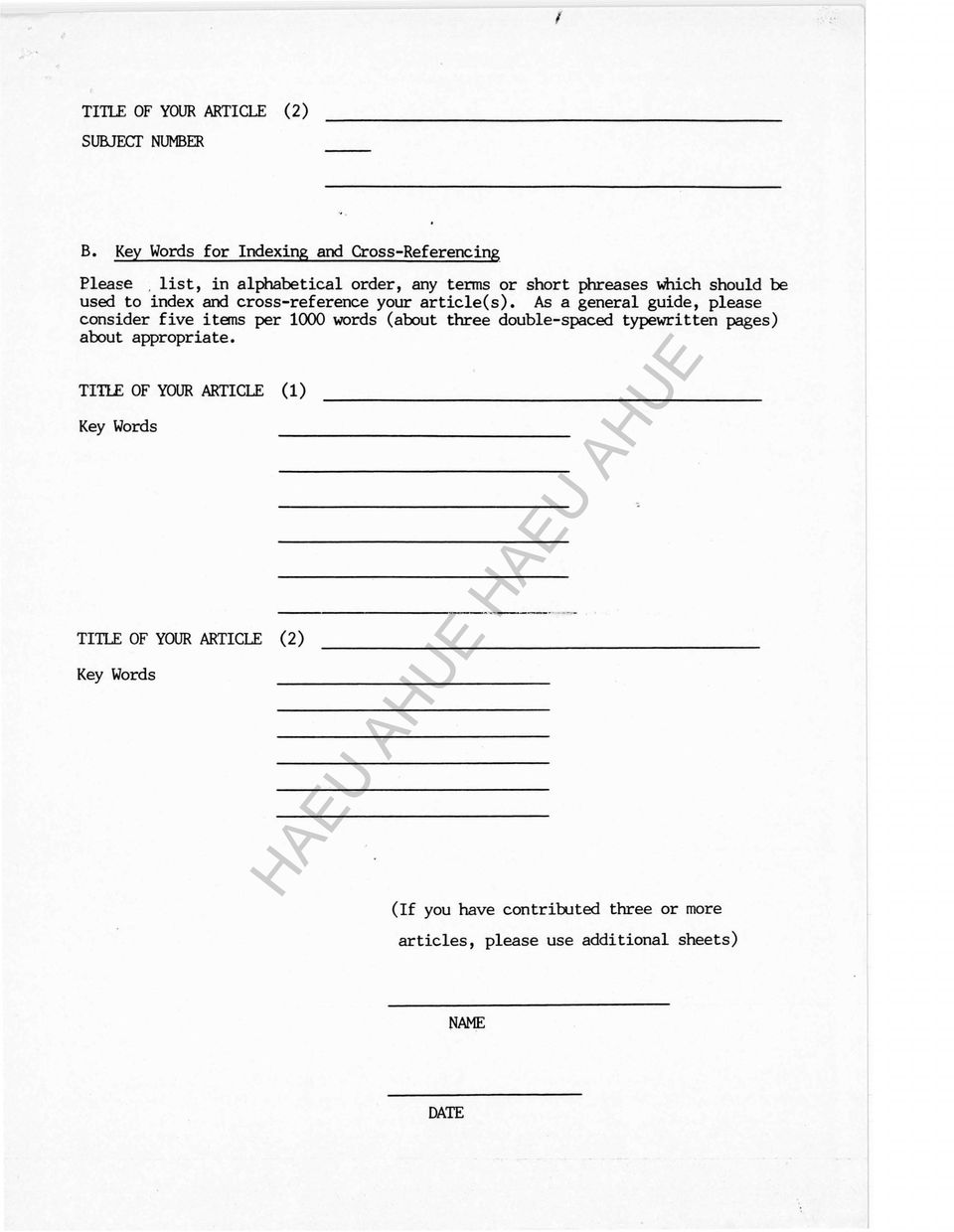 As a genera! guide, please consider five items per 1000 words (about three double-spaced typewritten pages) about appropriate.