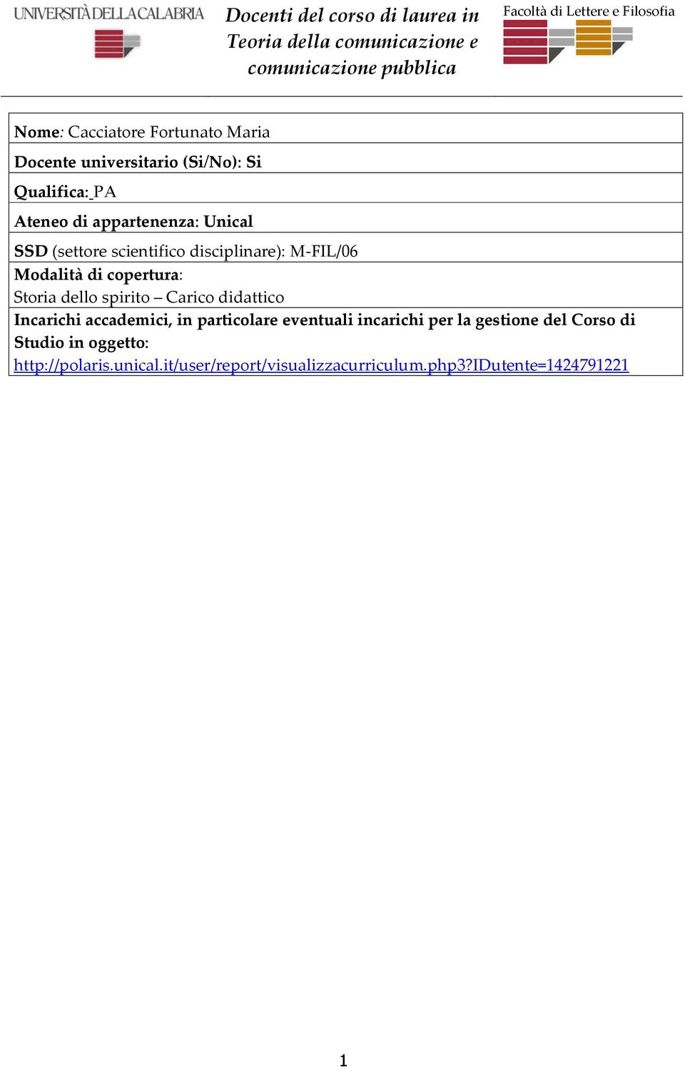 dello spirito Carico didattico http://polaris.unical.