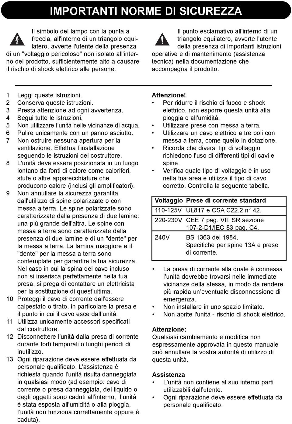 Il punto esclamativo all'interno di un triangolo equilatero, avverte l'utente della presenza di importanti istruzioni operative e di mantenimento (assistenza tecnica) nella documentazione che