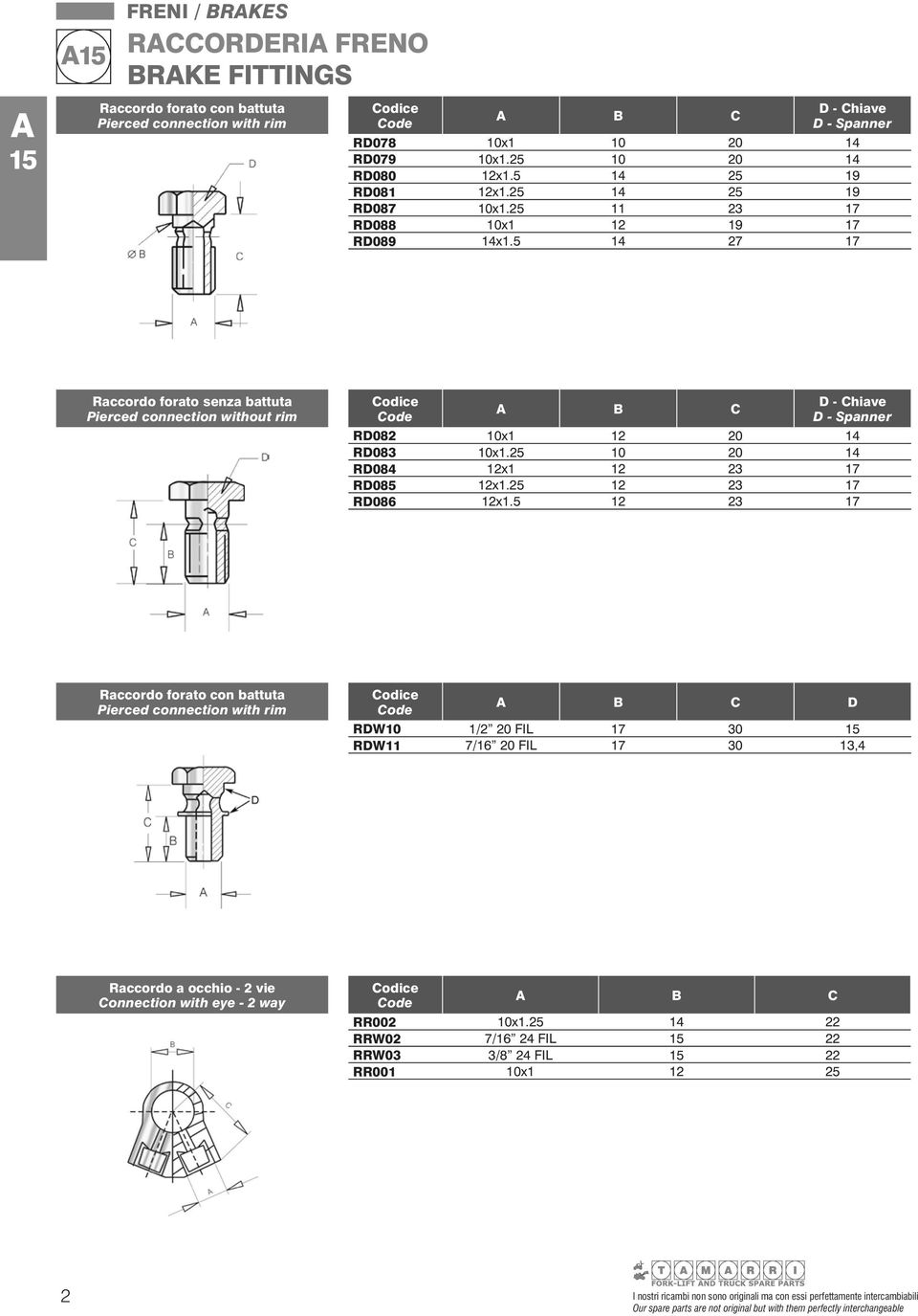 5 4 27 7 Raccordo forato senza battuta Pierced connection without rim D - Chiave D - Spanner RD082 0x 2 20 4 RD083 0x.25 0 20 4 RD084 2x 2 23 7 RD085 2x.25 2 23 7 RD086 2x.