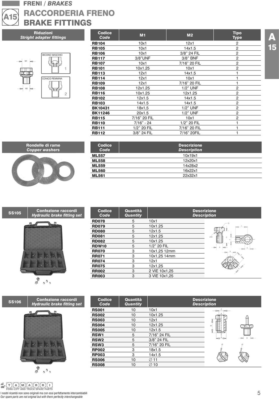 5 /2 UNF 2 RB 7/6 20 FIL 0x 2 RB0 7/6-24 /2 20 FIL RB /2 20 FIL 7/6 20 FIL RB2 3/8 24 FIL 7/6 20FIL Rondelle di rame Copper washers ML557 ML558 ML559 ML560 ML56 0x9x 2x20x 4x28x2 6x22x 22x32x SS05