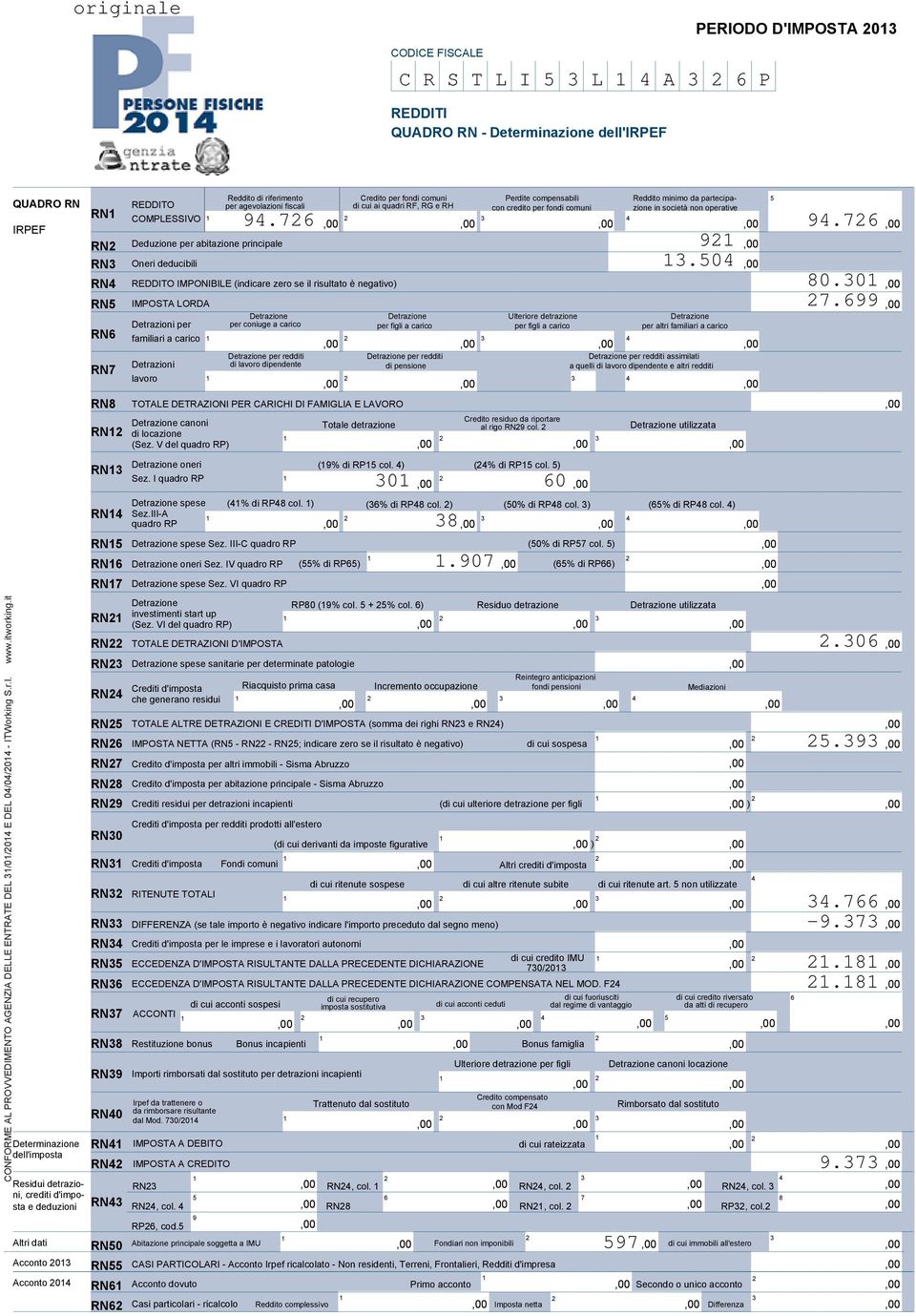 it Reddito di riferimento Credito per fondi comuni Perdite compensabili Reddito minimo da partecipa- 5 QUADRO RN REDDITO per agevolazioni fiscali di cui ai quadri RF, RG e RH con credito per fondi