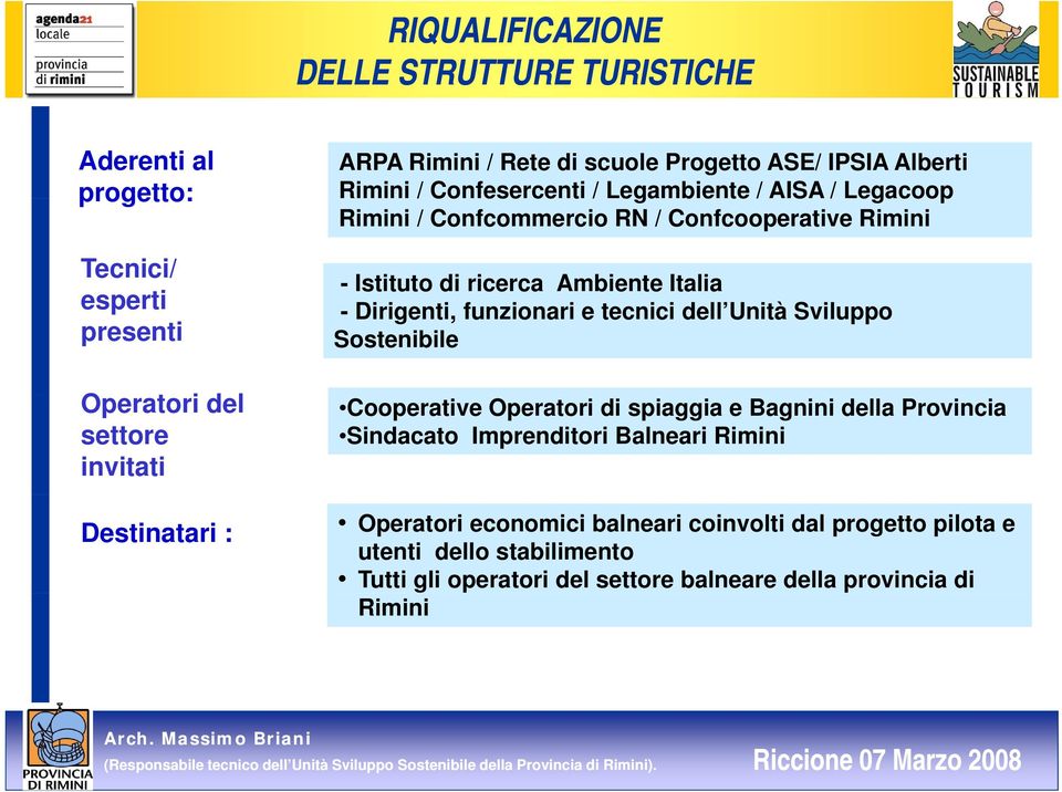 Dirigenti, funzionari e tecnici dell Unità Sviluppo Sostenibile Cooperative Operatori di spiaggia e Bagnini della Provincia Sindacato Imprenditori