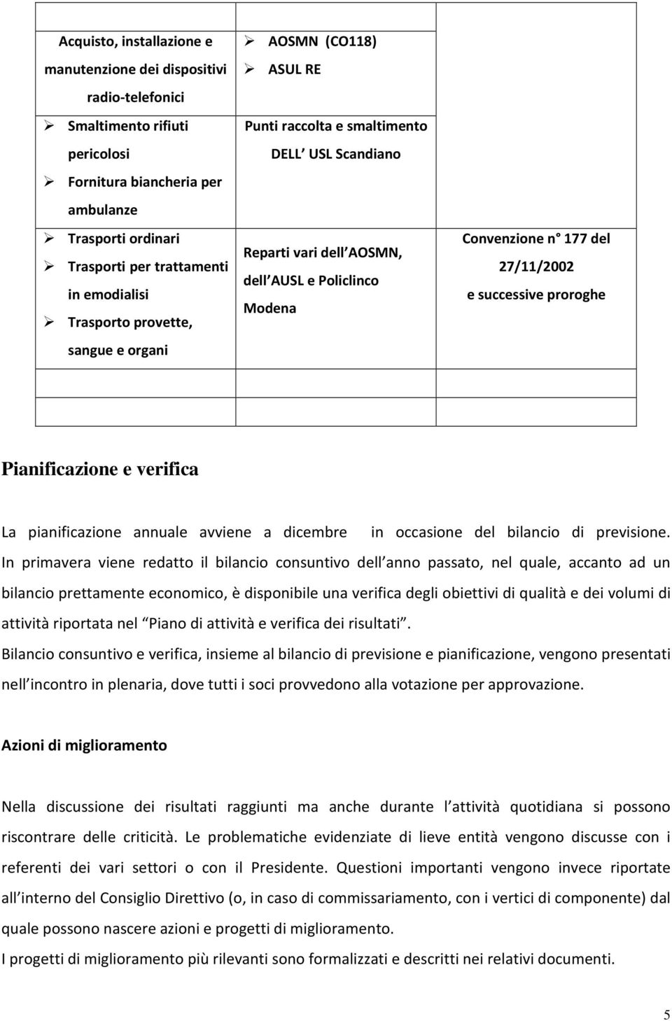 successive proroghe Pianificazione e verifica La pianificazione annuale avviene a dicembre in occasione del bilancio di previsione.