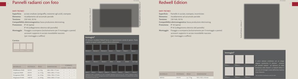 Pannelli radianti con foto Abstract 4 Redwell Edition 10 11 Cornice: Pannelli radianti con foto Clerin 6 Superficie: Pannello in acciaio, stampato, incorniciato accessori: supporto in acciaio