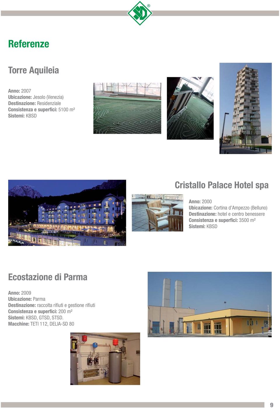 benessere Consistenza e superfici: 3500 m² Sistemi: KBSD Ecostazione di Parma Anno: 2009 Ubicazione: Parma Destinazione: