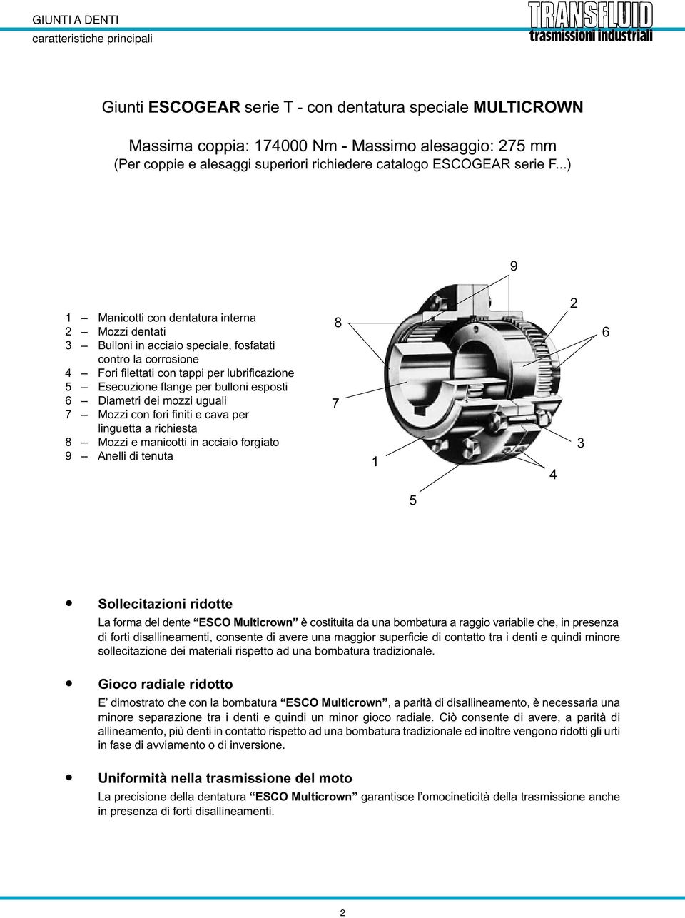 Diametri dei mozzi uguali 7 Mozzi con fori finiti e cava per linguetta a richiesta 8 Mozzi e manicotti in acciaio forgiato 9 Anelli di tenuta 8 7 1 2 3 Sollecitazioni ridotte La forma del dente ESO