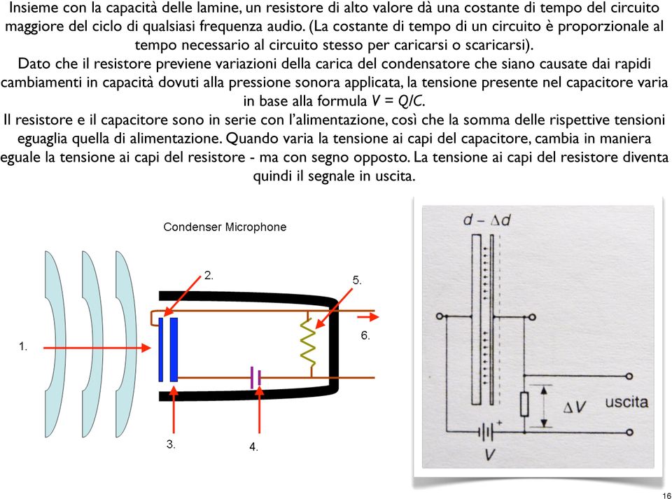 Dato che il resistore previene variazioni della carica del condensatore che siano causate dai rapidi cambiamenti in capacità dovuti alla pressione sonora applicata, la tensione presente nel