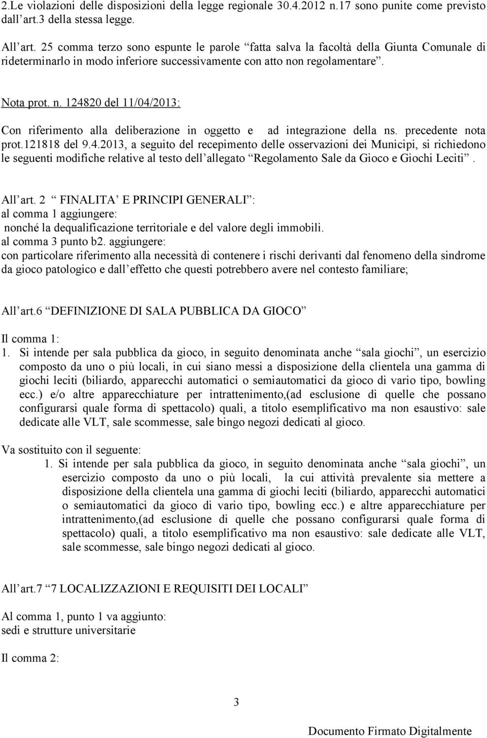 n regolamentare. Nota prot. n. 1248