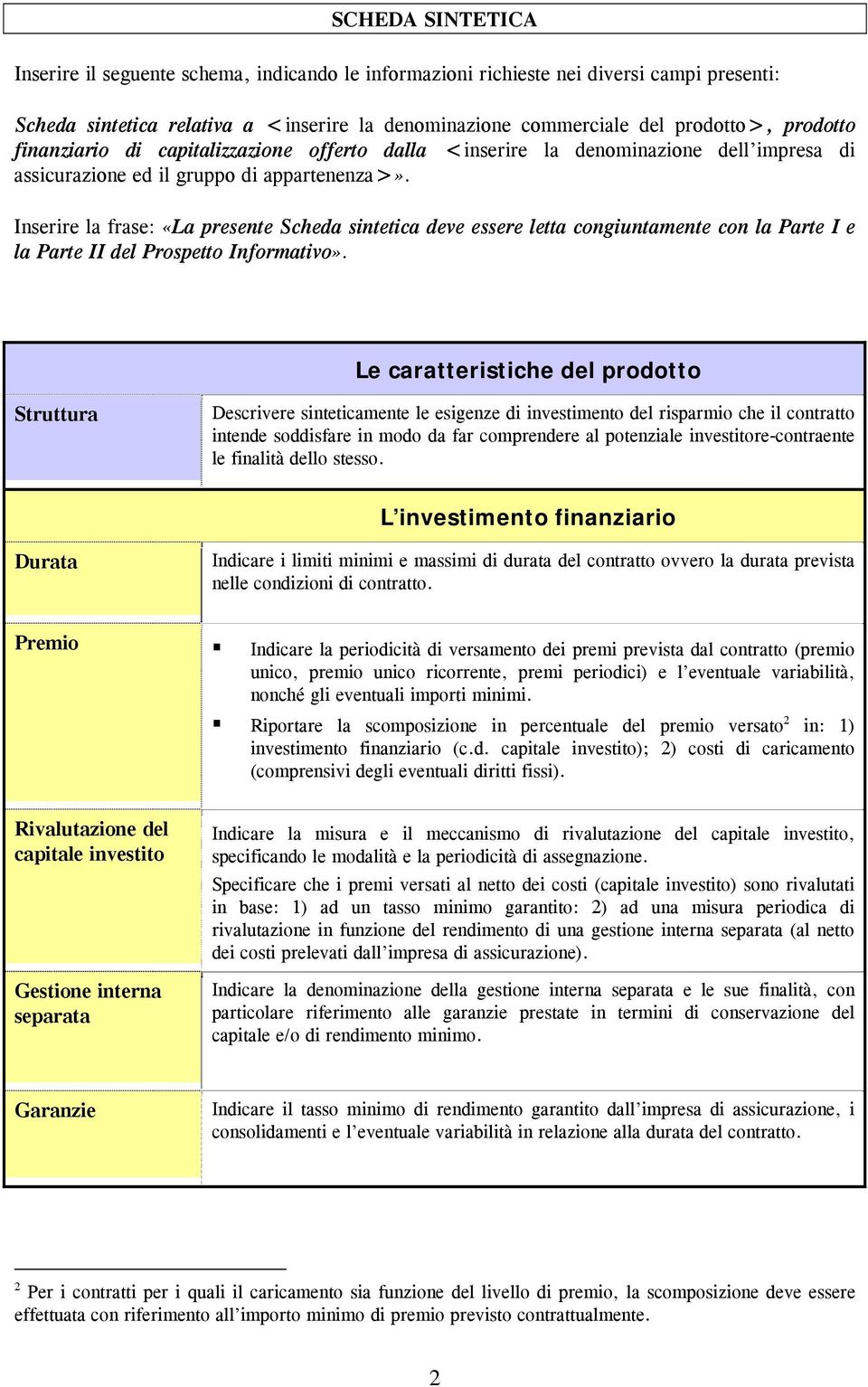 Inserire la frase: «La presente Scheda sintetica deve essere letta congiuntamente con la Parte I e la Parte II del Prospetto Informativo».