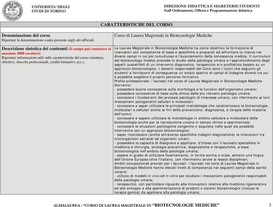 crediti formativi, ecc.).