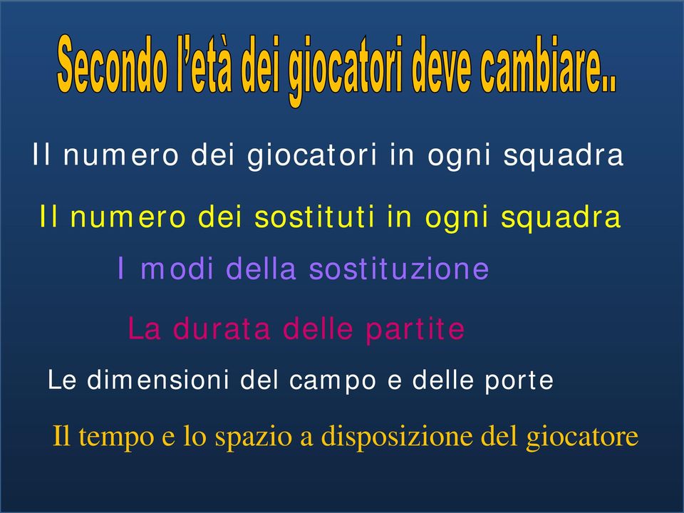 durata delle partite Le dimensioni del campo e delle