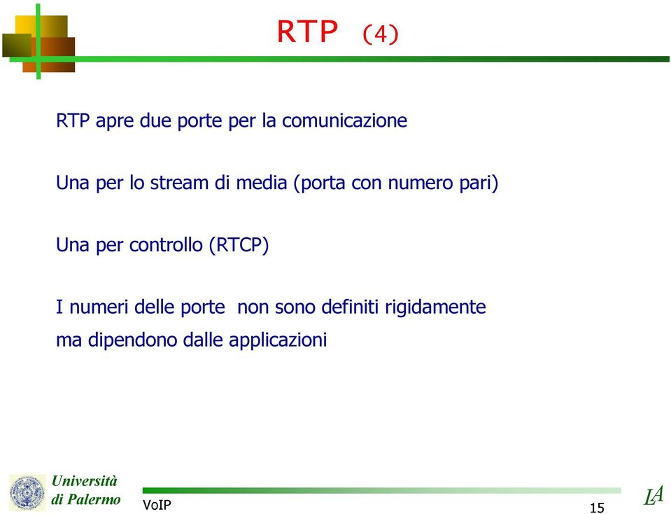 per controllo (RTCP) I numeri delle porte non sono