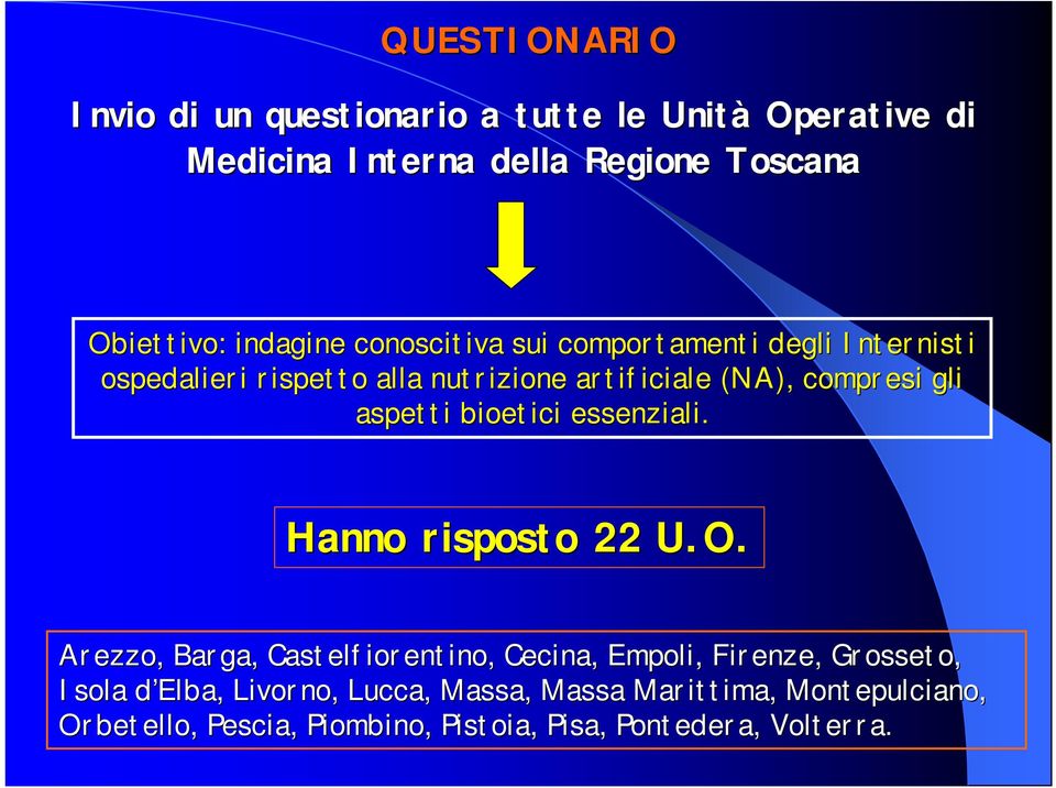 gli aspetti bioetici essenziali. Hanno risposto 22 U.O.