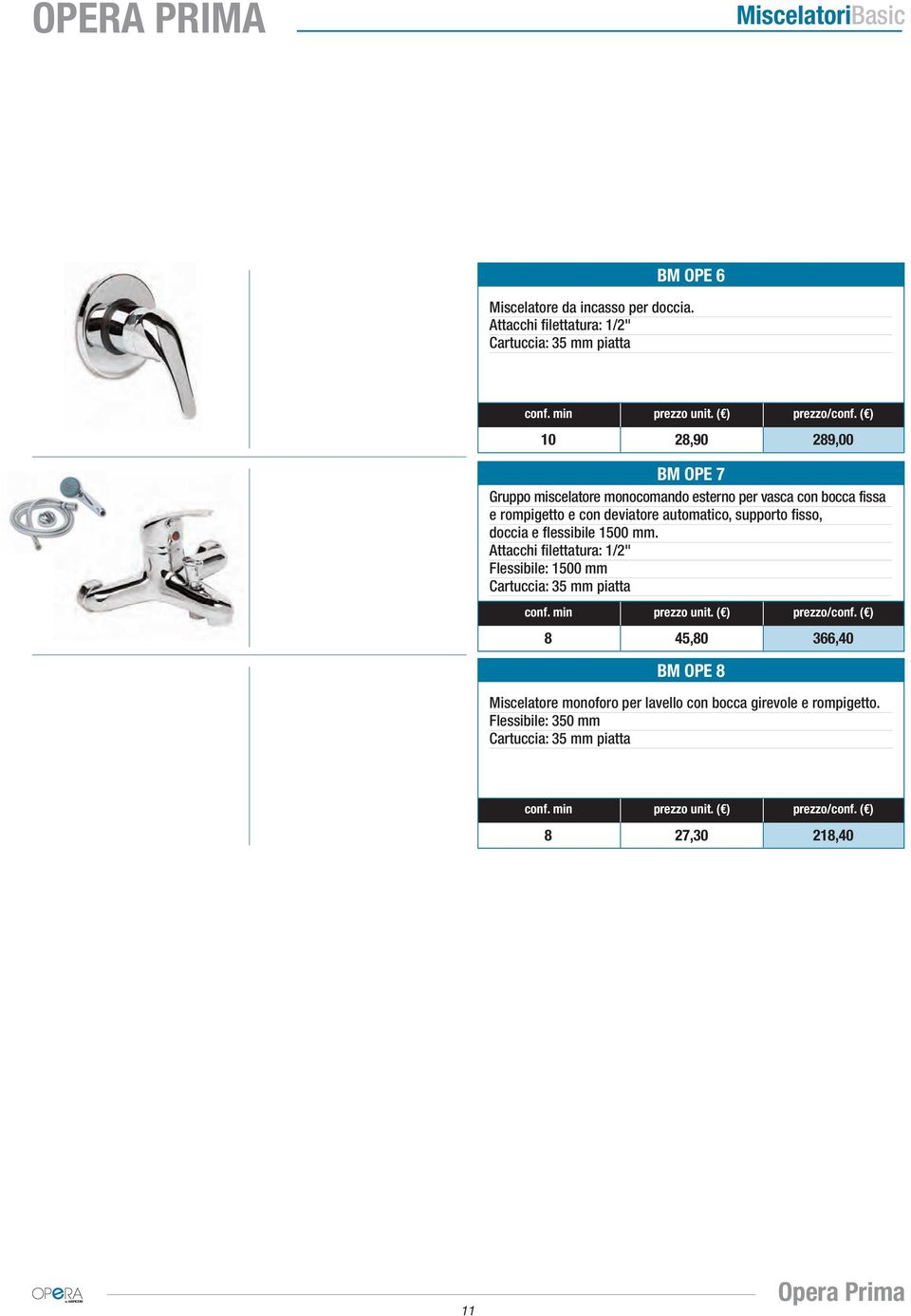 flessibile 1500 mm. Attacchi filettatura: 1/2" Flessibile: 1500 mm Cartuccia: 35 mm piatta conf. min prezzo unit. () prezzo/conf.