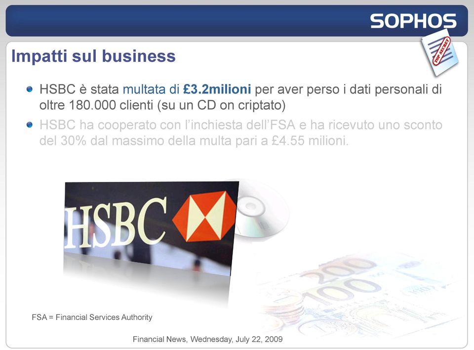 000 clienti (su un CD on criptato) HSBC ha cooperato con l inchiesta dell FSA e ha