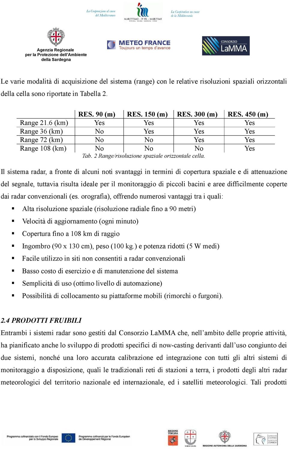 2 Range/risoluzione spaziale orizzontale cella.