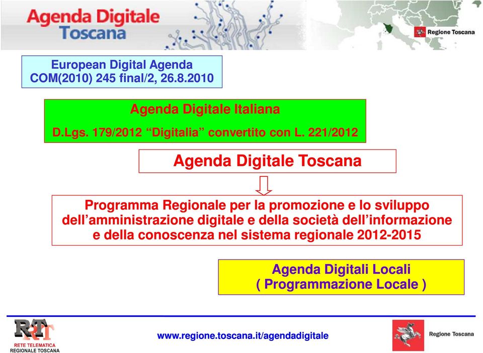 221/2012 Agenda Digitale Toscana Programma Regionale per la promozione e lo sviluppo dell