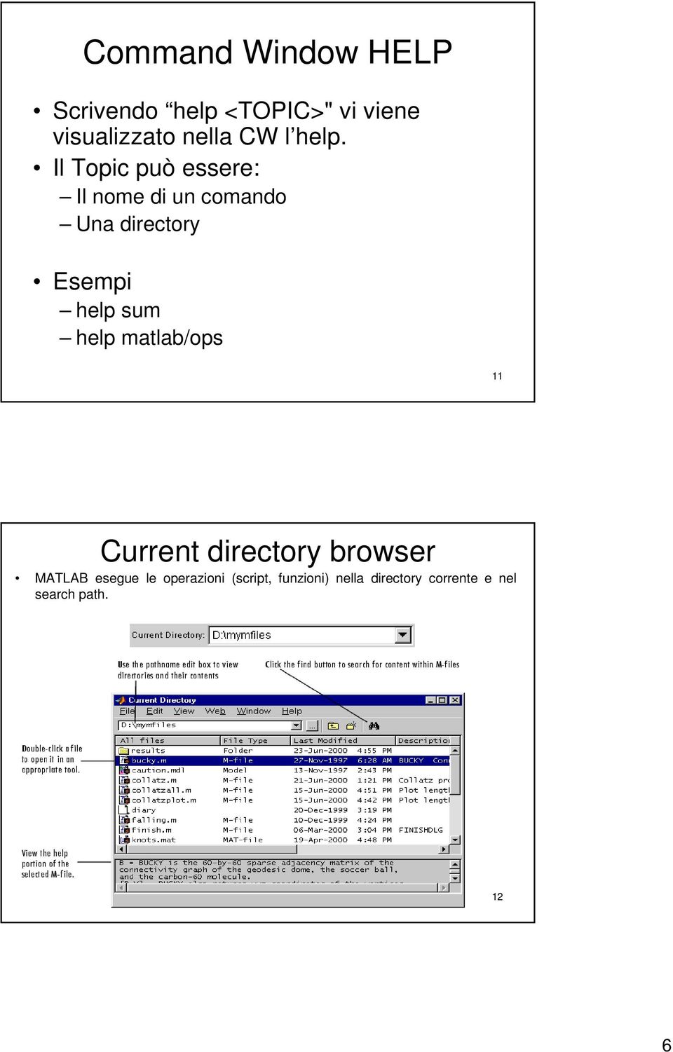 Il Topic può essere: Il nome di un comando Una directory Esempi help sum