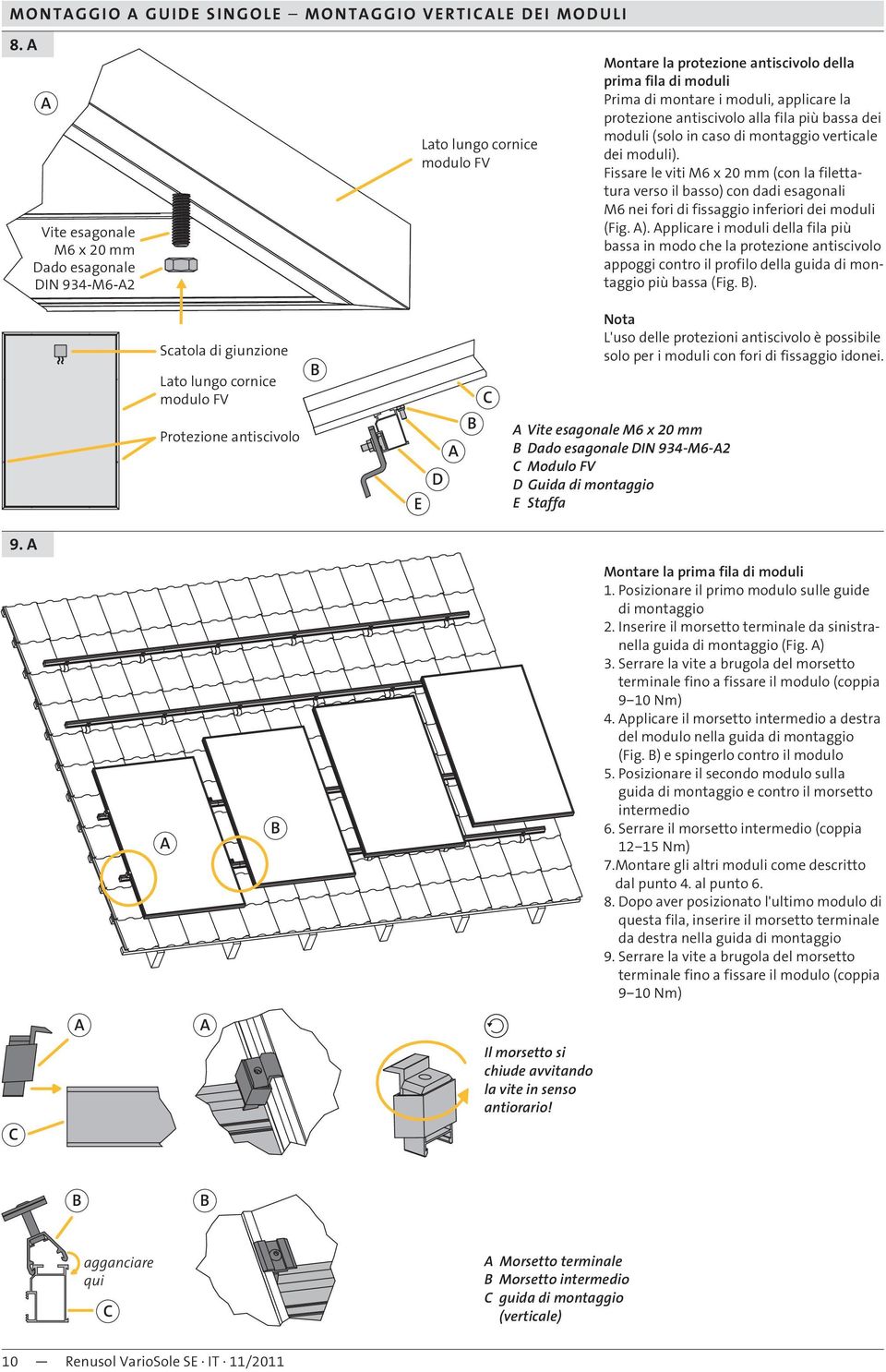 antiscivolo alla fila più bassa dei moduli (solo in caso di montaggio verticale dei moduli).