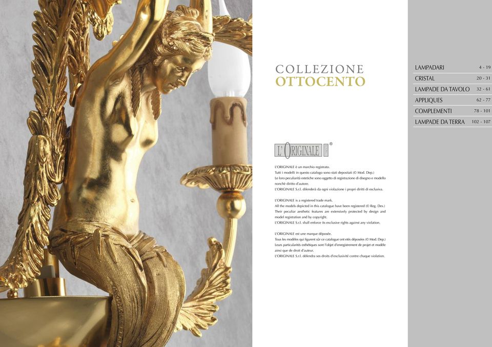 L ORIGINALE is a registered trade mark. All the models depicted in this catalogue have been registered ( Reg. Des.