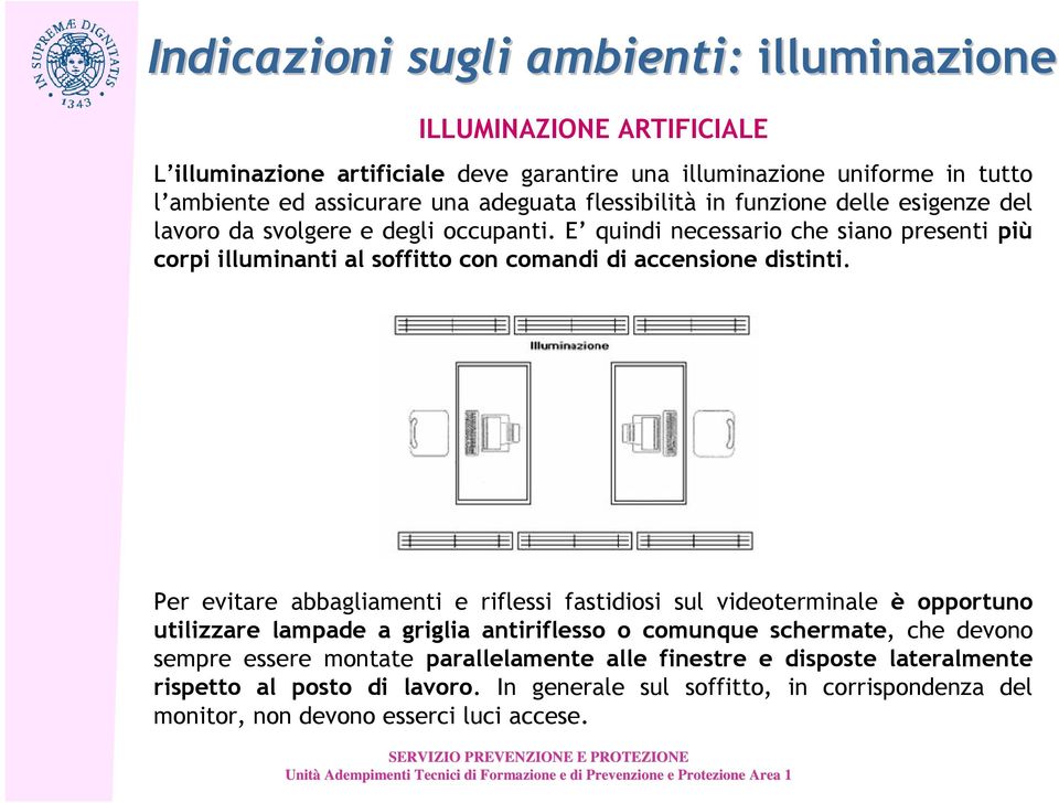 E quindi necessario che siano presenti più corpi illuminanti al soffitto con comandi di accensione distinti.