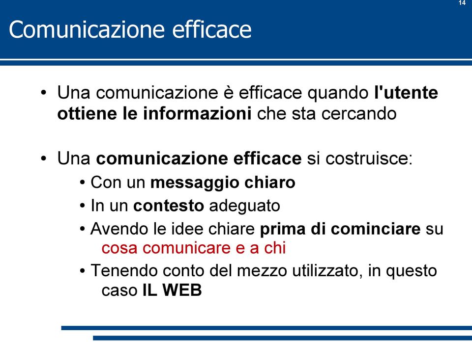 messaggio chiaro In un contesto adeguato Avendo le idee chiare prima di