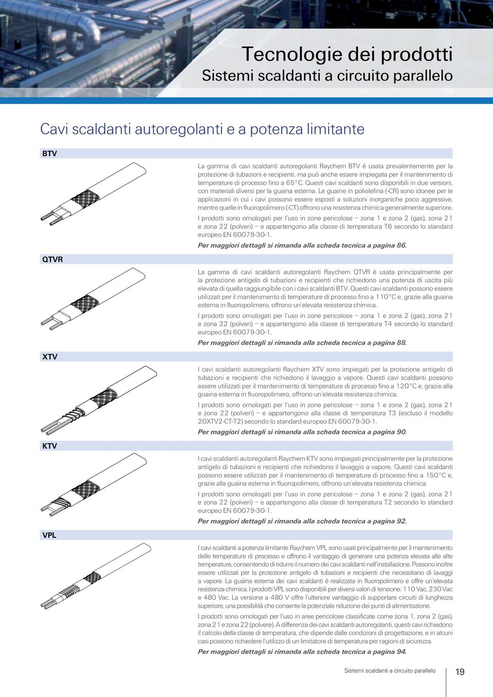 fino a 65 C. Questi cavi scaldanti sono disponibili in due versioni, con materiali diversi per la guaina esterna.