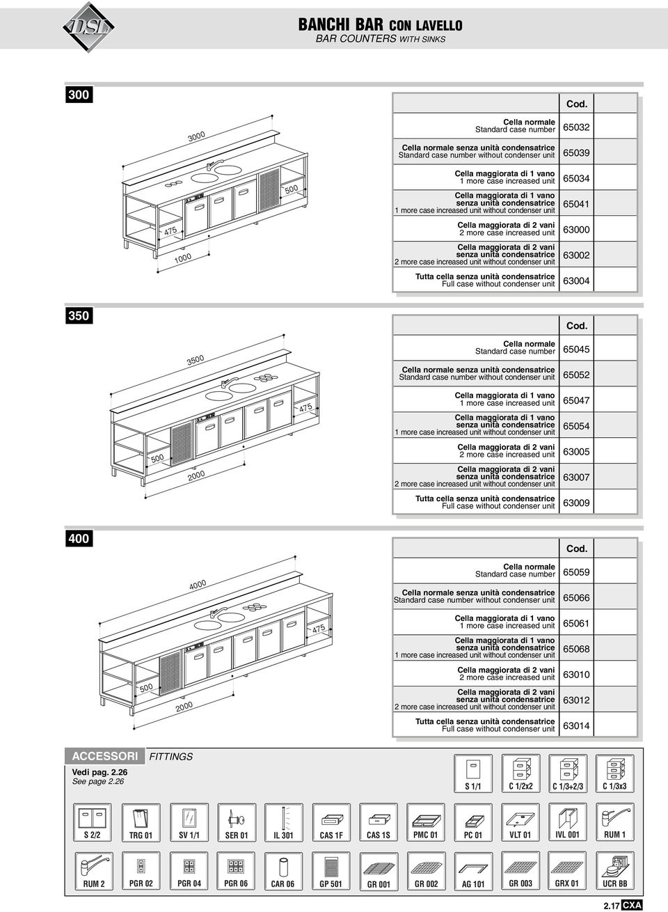 increased unit without condenser unit 63002 Tutta cella senza unità Full case without condenser unit 63004 350 3 475 2000 Cella normale Standard case number Cella normale senza unità Standard case